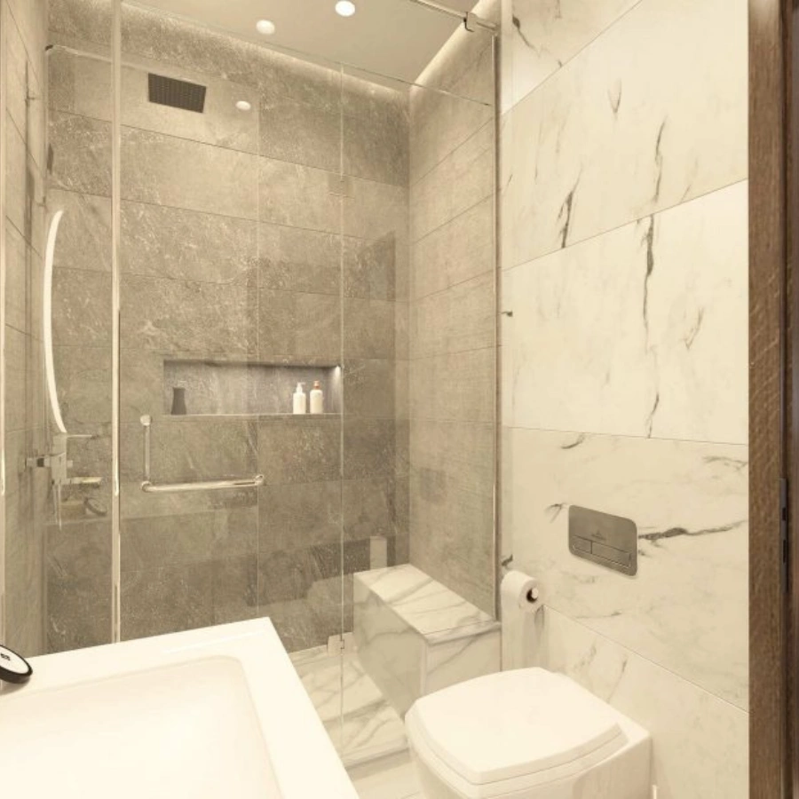 Salle de bain d’un appartement à vendre à Résidence Paris sur l’Avenue Sidi Mohamed Ben Abdelah, près d’Iberia