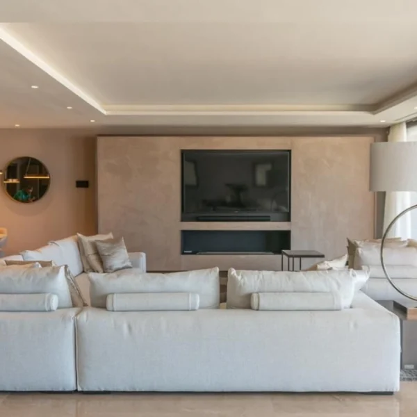 Bright and spacious living room in luxury apartment for sale at Pinea Hills Tangier