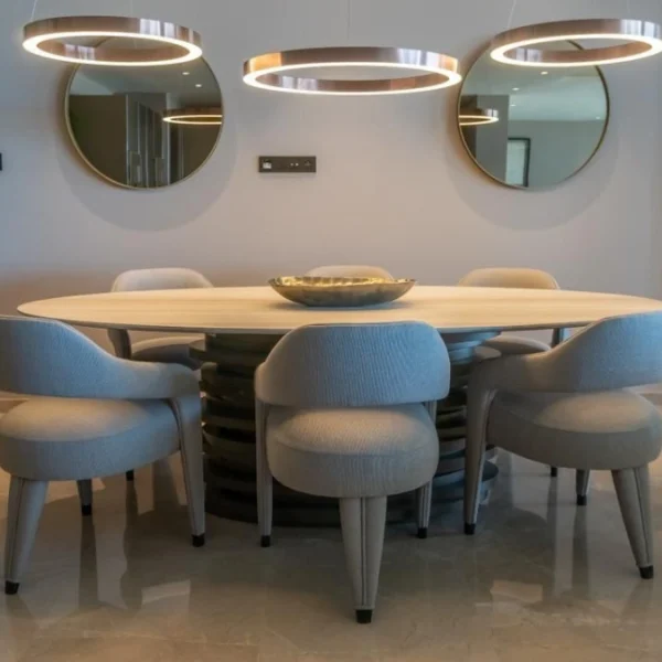 Stylish dining area in sea-view apartment for sale at Pinea Hills Tangier